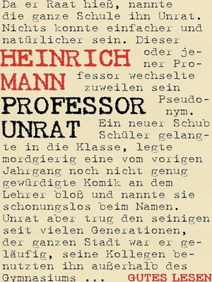 cover image of Professor Unrat oder Das Ende eines Tyrannen